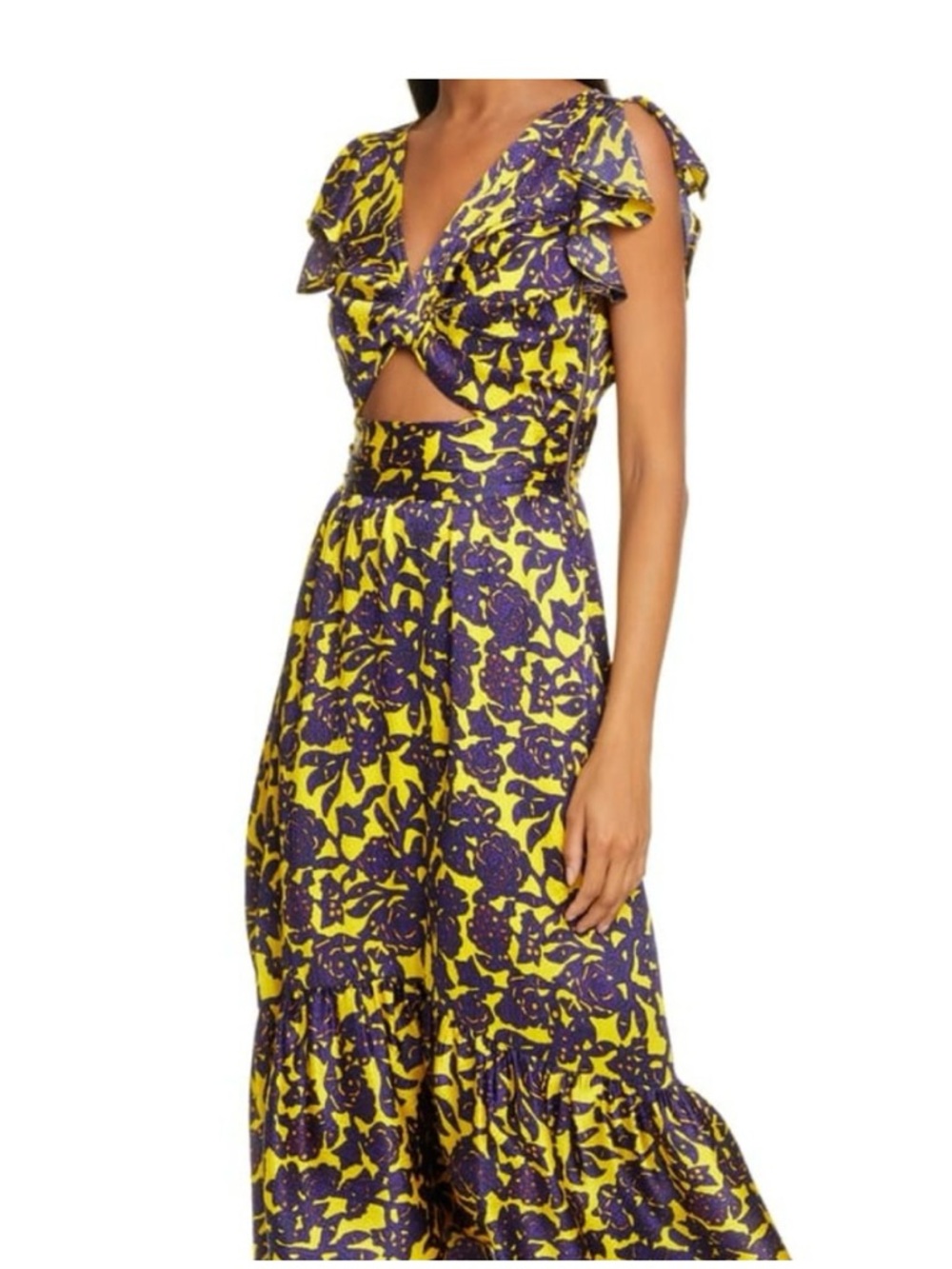A.L.C. Yellow and Purple Floral Cutout Maxi